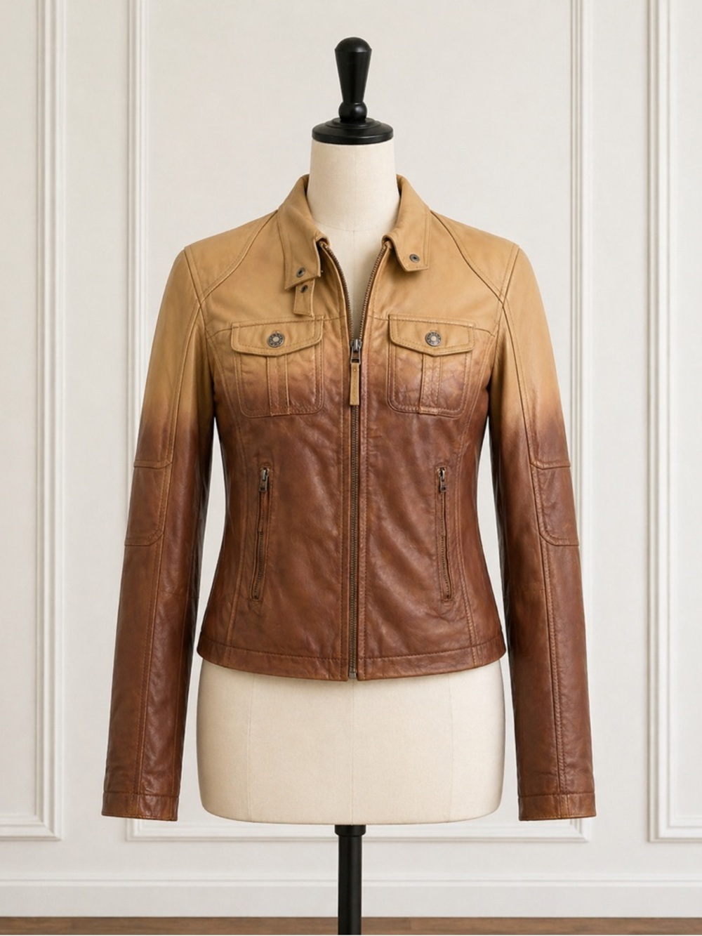Matteo Mio Women’s Ombre Brown Leather Jacket
